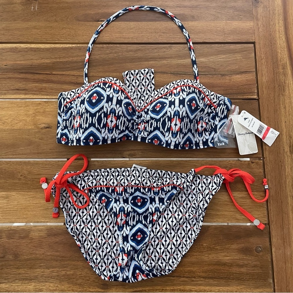New! Tommy Bahama Island Cays Ikat Bikini Bandeau Top & Reversible String Bottom - Picture 4 of 12